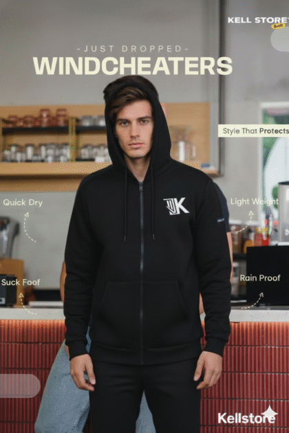 KELL STORE Premium Black Zip-Up Hoodie | Stylish Winter Wear | Soft Fleece Comfort Hoodie for Men