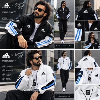 Title: Adidas Premium Sports Inspired Windcheater Jacket for Men | White with Blue Stripes