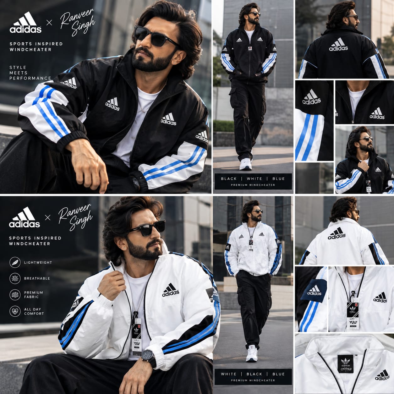 Title: Adidas Premium Sports Inspired Windcheater Jacket for Men | White with Blue Stripes